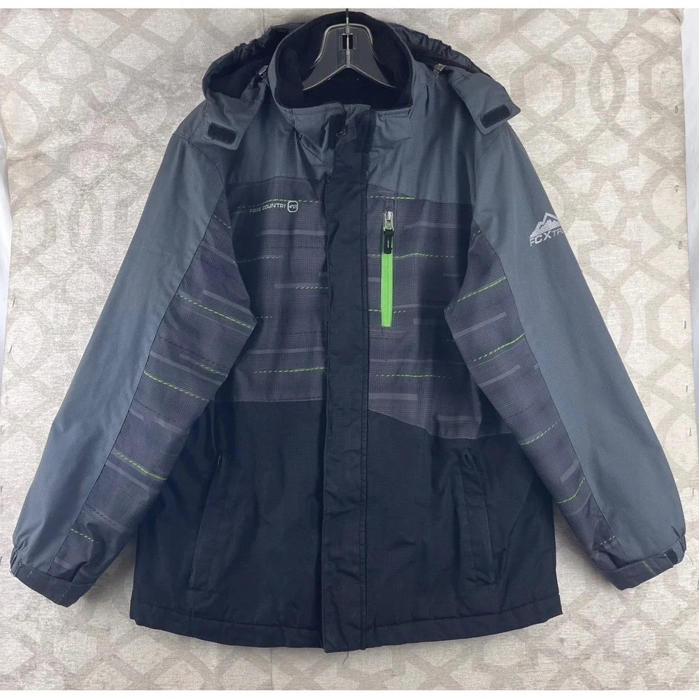 Free Country FCXtreme Kids Large 14/16 Grey Black Green Hooded Winter Jacket - Picture 7 of 8